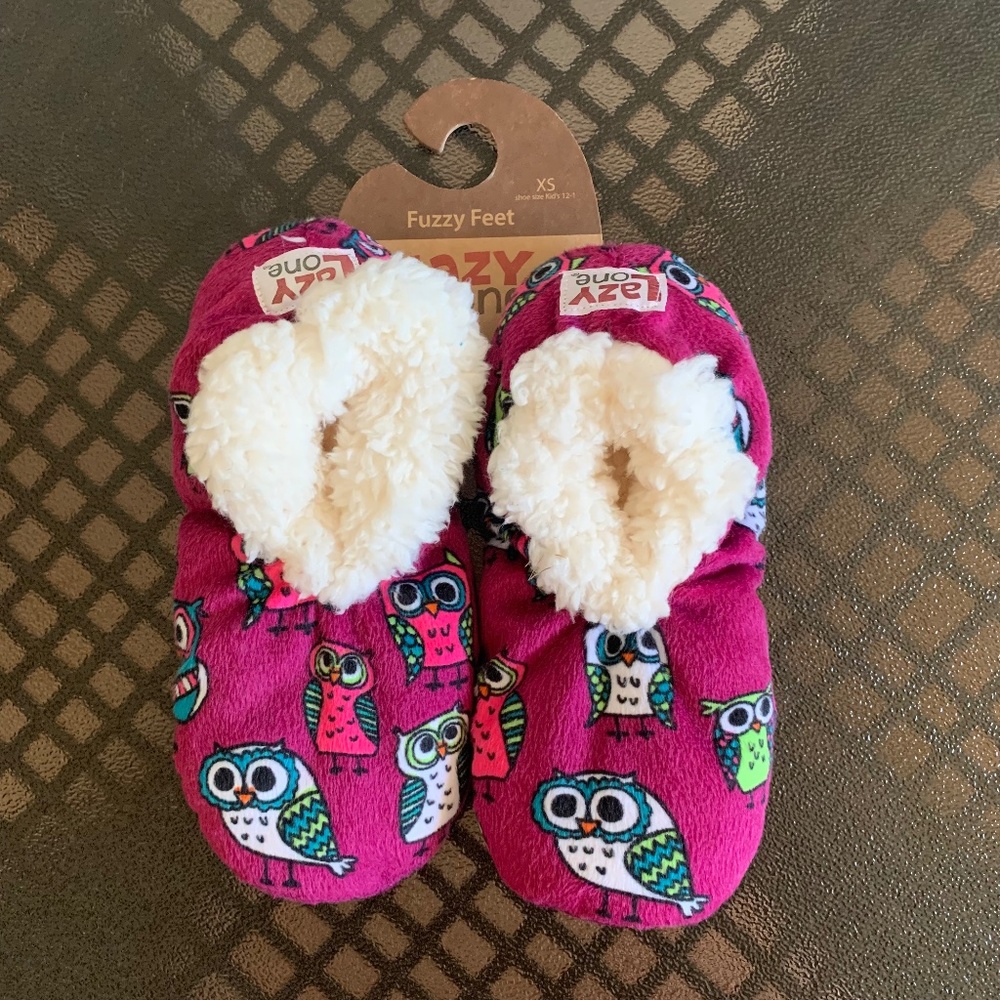 Lazy One Fuzzy Feet kids Night Owl non-skid slippers size XS 12-1